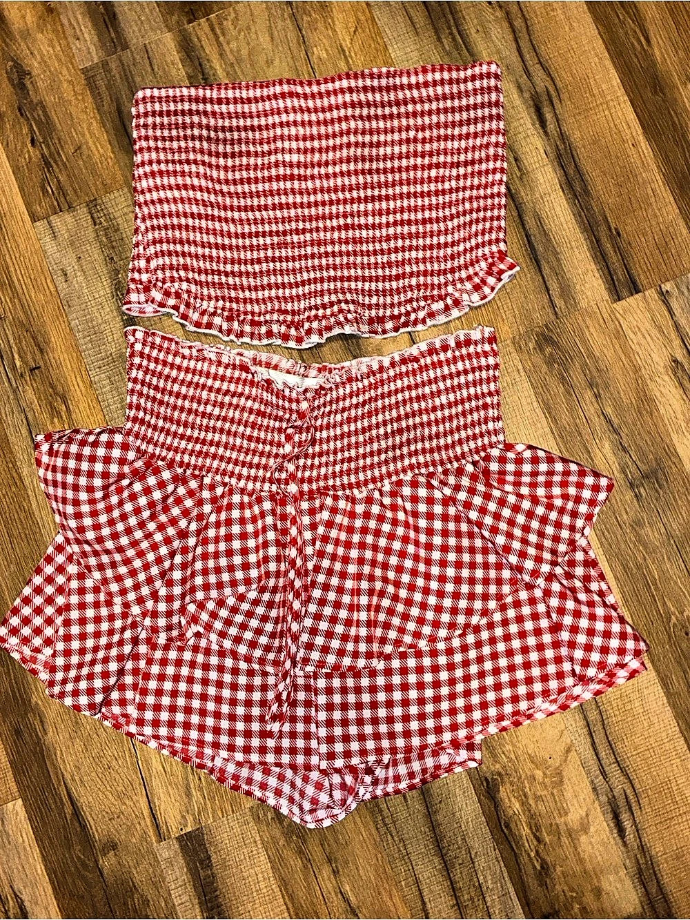 Red & White Gingham Skirt Set